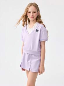 Bộ đồ 2 mảnh cho bé gái, Bộ đồ mùa hè sành điệu - hồng tím - Xem 2