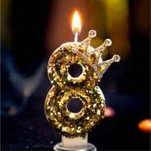1 件全新数字纯金色闪光皇冠形生日蜡烛，非常适合浪漫派对、生日庆祝和单身派对蛋糕装饰、烘焙装饰， - 彩色 - 查看 6