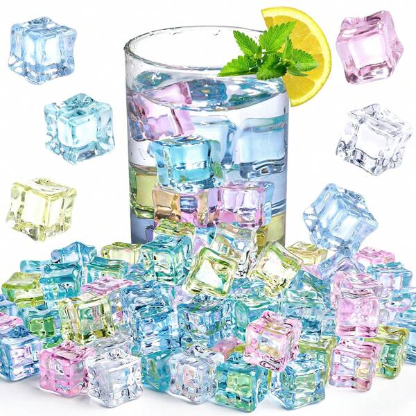 10pcs/20pcs Colorful Acrylic Glow In The Dark Reusable Ice Cubes, Home Decor Transparent Ice Blocks, Food Photography Props
