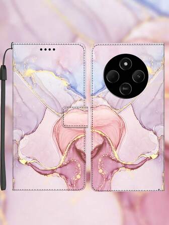 Suitable For Honor, Wallet Card Slot Phone Case, Faux PU Leather, Rock Texture Painted Pattern, Stand Function, Gift With Lanyard Waterproof Shockproof Anti-Fall Scratch Resistant