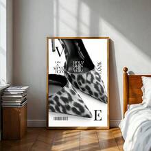 半幅复古杂志墙画，高跟鞋豹纹帆布画，奢华时尚海报，复古美学设计师装饰画，适用于客厅、卧室或宿舍，送她的礼物，不含画框 - 彩色 - 查看 3