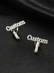 1 Pair Customized Stainless Steel Cufflinks - Personalized Name, Gold/Silver, Durable And Stylish Design Suitable For Casual Outfits - Ideal Gift For Father, Husband, Boyfriend, Birthday, Anniversary, Groomsman, Wedding, Party, Personalized Accessory | Fashion Item | Minimalist Metallic Style