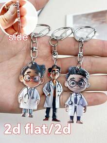 1pc 2D Flat/2D Acrylic 2D Plane Doctor Keychain, Ideal Gift For Doctor Friends, Keychain Pendant Accessory, Christmas Gift For Doctors Bag Charms Car Accessories Teacher Sister Gift Ideas - Multicolor - View 3