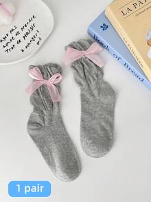1 Pair Girls Thin Long Socks With Bow Lace Details, Princess Style Solid Color Mid-Calf Socks For Teens And Children - Multicolor - View 26