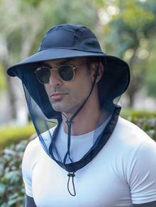 户外钓鱼帽网眼面罩遮阳帽男士透气网眼男士太阳帽夏季帽子，适合徒步、钓鱼等夏季户外活动