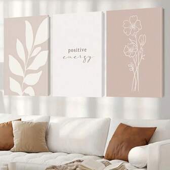1Pc/3Pcs Botanical Floral Positive Energy Quotes Wall Art Decor Posters Modern Minimalist Canvas Prints Purple Paintings For Living Room Bedroom Home Office Dormitory Decor Wall Background Design Picture Framed/Unframed ,Wall Art With Frame