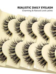 Asiteo 5 Pairs Cartoon Style Natural Fluffy & Lengthening Faux Mink Eyelashes - Transparent Band, Strip Lashes, Enhance Eye Makeup - 自然纖長款 - 查看 5