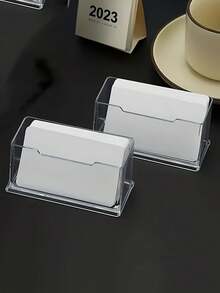 1pc Transparent Acrylic Business Card Holder - Fashionable Clear Display Box For Organizing Business Cards - Suitable For Office Supplies, Event Decorations, Etc. Modern Card Holder, Plastic Material, Card Storage Box, Card Case - Multicolor - View 2
