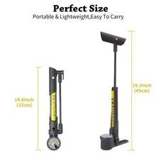 Folding Bike Pump With Dual Valve For Presta & Schrader, 120 PSI Precision Pressure Gauge - Portable, Durable Rubber/Iron Tire Inflator For Road, Mountain Bikes, Strollers & Sports Balls - Black & Yellow, Bicycle Pump