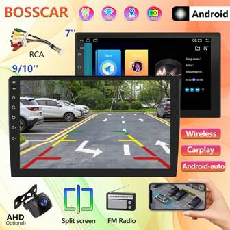 BOSSCAR 2 Din Android 12 Car Radio Multimedia Player Stereo GPS 4G Carplay Auto Head Unit Audio 1080P AHD Car Rear View Camera
