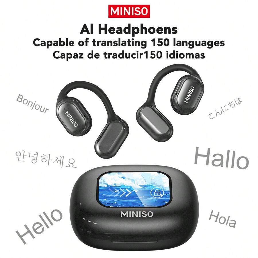 MINISO X30 AI Open-Ear Translation Earbuds | 135 Languages Translation, Touch Screen, Ergonomic Design, Long Battery Life, High-Definition Sound Quality, Built-In Microphone, USB Charging, Suitable For Office, Travel, And Learning - Black X30 AI - View 1