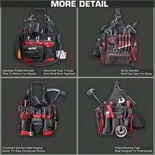 HAUTMEC Electrician Tool Bag With Parts Tray HeavyDuty 37Pocket Open Top Tool Tote Reinforced Base WaterResistant Adjustable Shoulder Strap HT0174 - ‎black&Red - View 5