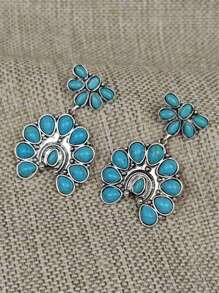1 paio di orecchini alla moda vintage stile boho con contrasto di colore tra turchese scuro e bianco, per donne