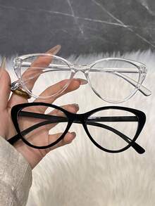 1/2 Pair Women Cat Eye Shaped Fashion Flat Clear Lens Glasses, New Summer Item, Suitable For Fashion Styling, Parties, Office Use, Daily Wear - Multicolor - View 19