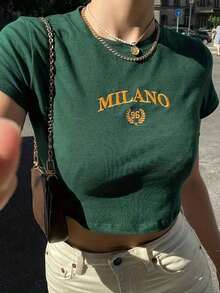 PLAYERA DAMA CUELLO REDONDO MANGA CORTA FRESCA Y COMODA PARA GYM O CASUAL CON DISEÑO MILANO 96 - Verde - Ver 1