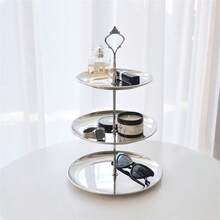 1PC Double Layer Tray Storage Tray, Accessory Storage Tray, Decorative Desktop Saving Space - Silver - View 6