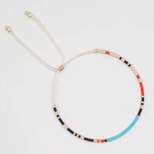 1PC Summer Bohemian Leisure Vacation Style Random Mixed Color Bead Bracelet, INS Colored Fine Rice Bead Adjustable Bracelet, Stackable Summer Beach Couple/Best Friend Bracelet, Suitable For Daily Commuting, Festival Party, Beach Travel, Best Gift For Family And Friends, Summer Gift, Vacation Gift