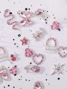 32 Stück Y2K Stil Nail Art Dekorationen, Legierung Nagel Schmuck mit 3D Herz, Stern, Schleife, Kirsche Kristalle & Strass, Glitzer Nail Gems & Zubehör Nail Zubehör Nägel Nail Charms - Babypink - Übersicht 6