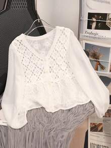 JIANHU 女士轻薄蕾丝衬衫 - 透气优雅，适合休闲、工作和特殊场合 - 白色 - 查看 2