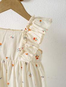 1件女婴全印花无袖休闲宽松连衣裙，百搭夏季穿搭套装，适合小女婴