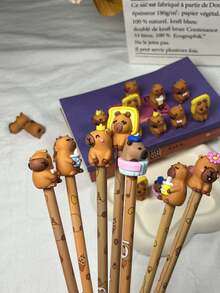 5pcs/10pcs/20pcs Cute Soft Silicone Capybara Pencil Caps, Cartoon Animal Pencil Toppers, Random Colors And Styles, Pencil/Pen Accessories, Adorable Pencil Tip Extenders, Student Rewards/Gifts, Prevent Pencil Scratches, Suitable For Students, Office Supplies, Gifts For Family, Friends, Coworkers, School Stationery - Multicolor 1 - View 6