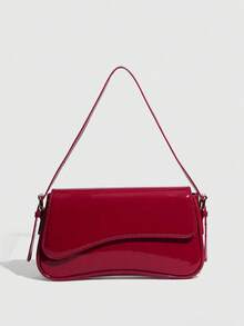 1 件女士 PU 皮革小方包，栗色，百搭漆皮迷你包，Y2K Babe 钱包，单肩包/腋下包，时尚斜挎包，配有 2 条肩带，可调节佩戴选项 - 酒紅色 - 查看 8