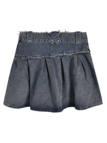 2025 春夏新款高腰 A 字形破洞牛仔裙