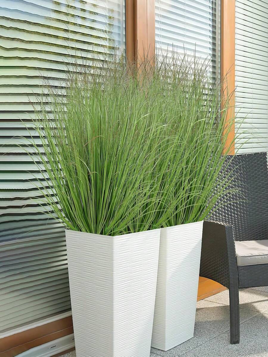 Artificial Plants Onion Grass Outdoor Artificial Tall Grass Tall Fake Shrubs Wheat Grass UV Resistant Greenery Stems Faux Bushes Plant For Indoor Outdoor Garden Office Home Decor,Outdoor Fake Grass, Green Leafy Decorations,Wedding Decor Grass