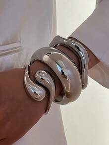 1 Vòng tay thiết kế nhỏ giọt màu bạc / Vòng tay bánh xe tối giản / Bộ vòng tay xếp chồng cho phụ nữ, Trang sức thiết kế cơ bản để đeo hàng ngày - Bạc - Xem 1