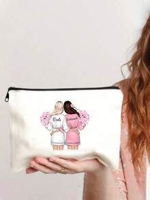 1 件装伴娘化妆包，伴娘礼品包婚礼旅行盥洗包带拉链新娘伴娘包婚礼新娘送礼会单身派对礼物，字母化妆包，白色字母化妆工具收纳袋收纳袋