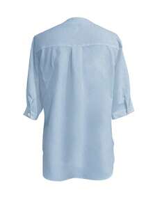 Blusa de manga corta con bolsillo de color liso, estilo europeo y americano para mujeres - Azul - Ver 3