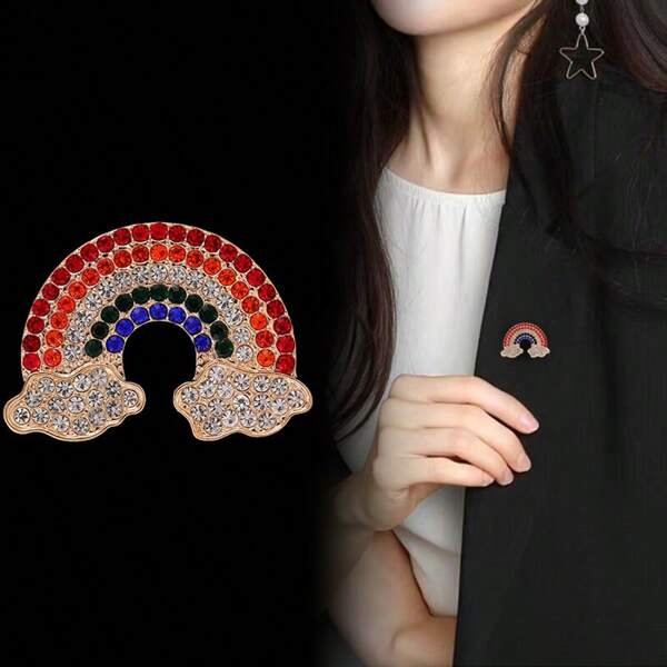 1pc Alloy Inlaid Zirconia Rainbow Sparkling Brooch For Festivals, Parties, And Daily Wear School