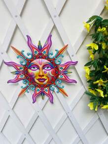 1 Pc Metal Sun Face Outdoor Wall Decoration, 13-Inch Colorful Sun Wall Art Hanging Decorative Gift, Wery Suitable For Garden Decoration, Balcony, Courtyard, Terrace, Fence
