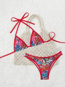 Women's New Summer Beach Vacation Sexy Leopard Contrast Color String Bikini - Multicolor - View 4