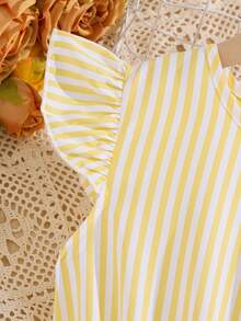 Girls Striped Ruffle Hem Dress With Belt - Yellow - View 4