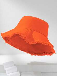 1pc Women's Solid Color Artsy Frayed Brim Bucket Hat, Versatile Bucket Hat - Multicolor - View 20