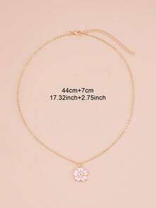 1pc Fashionable Versatile Pink Floral Oil Drop Pendant Necklace, Suitable For Gift With Card Package - Pink - View 2