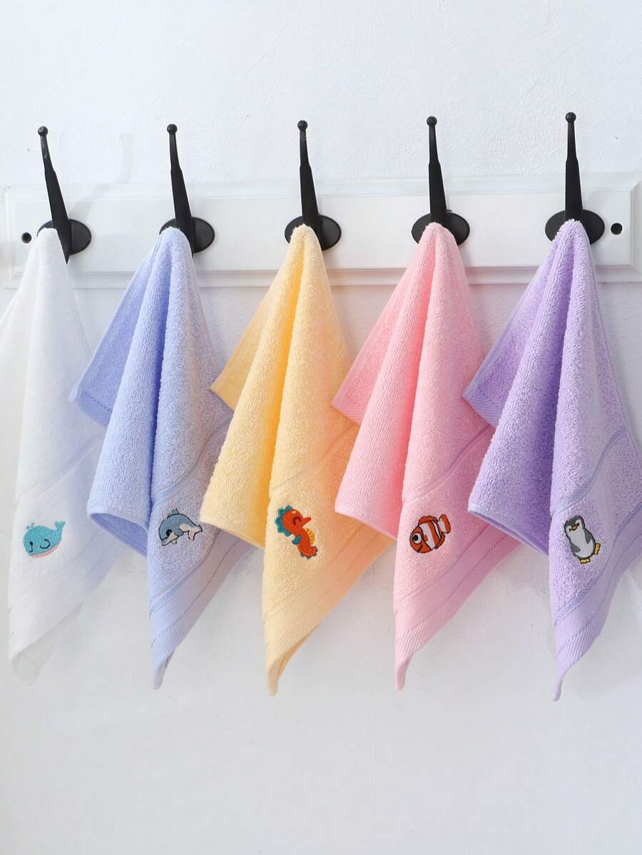 1/2/4/6pcs Pure Cotton Cute Small Rectangular Towels 9.84*17.71 Inches, Embroidered Animal Pattern, Unisex, Suitable For All Seasons, Highly Absorbent, Soft And Quick-Drying, Suitable For Bathroom, Kitchen, Holiday Gifts, Home And School - Multicolor - View 1