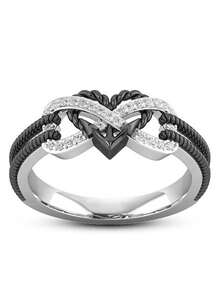 1 件时尚甜美十字交叉心形设计简约韩式蝴蝶小戒指，非常适合女性