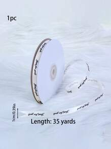 1pc 1cm Printed Polyester Ribbon, Gift Packaging Ribbon, Printed Letter Ribbon, Various Floral Patterns, White Satin Ribbon, For Mother's Day, Valentine's Day Gift Wrapping And Decoration