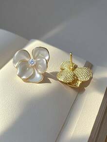 一對手繪油畫花卉耳釘，配有彩色鑽石，甜美風格和誇張的耳環，高級女性禮品珠寶 - 油畫花朵耳環 - 查看 9