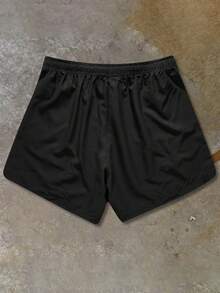 男士夏季运动短裤，带自由女神像印花、抽绳和口袋，休闲运动短裤 - 黑色 - 查看 2