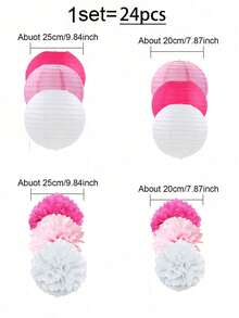 Set mit 12 Stück/24 Stück/36 Stück weiße und rosa Papier Laterne Blumen, für Hochzeitsdekoration, Party, Geburtstag, Einweihungsfeier, Deckendekorationen - Weiss - Übersicht 18