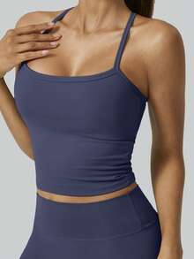 NcmRyu 1 套女式工字背心和裤子，瑜伽普拉提跑步训练休闲运动套装 - 藏蓝色 - 查看 5