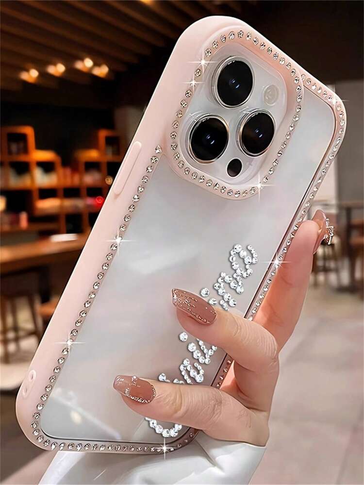 ピンクのキラキララインストーングリッターパーソナライズされた名前文字ラインストーンパターンカスタマイズされた透明iPhone 17 16 15 14 13 Pro Max対応耐衝撃保護カバー、シーズンピック、トラベルオーガナイザー春の誕生日プレゼント - マルチカラー - 見る 47