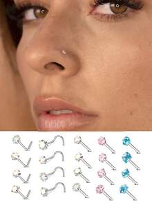 4PCS/Set Surgical Steel Heart Nose Ring Set Real Star L Shape Nose Stud Set Square Nose Rings And Studs Bulk Piercing Nariz Lote - Multicolor - View 2
