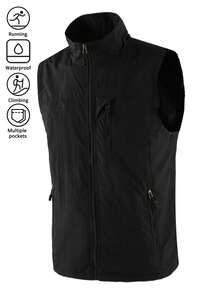 Summer Workout Outdoor Windproof Vest For Men, Multiple Zip Pockets, Lightweight Waterproof Fabric, Stand Collar Sleeveless Jacket, Casual Versatile Style, Military Green/Fishing/Camping