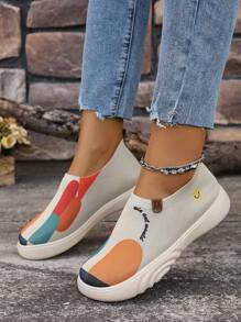 2024 Spring And Autumn New Cloth Shoes For Women, Painted, Fashionable, Versatile, Stylish, Mother's Shoes, Slip-On Slouchy Shoes, Loafers, Non-Slip Casual Shoes