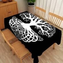 1 Stück Tischdecke mit abstraktem Baum-Muster auf schwarzem Hintergrund, geeignet für Zuhause, Esszimmertisch, Familienessen, tägliche Küchentischausstattung