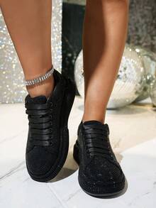 女士闪亮水钻 Bling Bling 闪亮运动鞋，派对，街头服饰，跑步，休闲，可爱熊设计，红色轻便秋季新款白色运动鞋